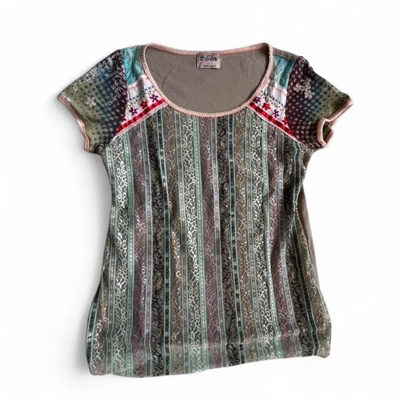 American Vintage Tops - Vintage Edista patchwork lace overlay tee size L 90s fairycore cottagecore boho